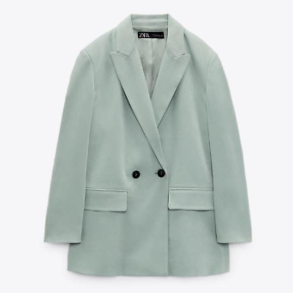 ZARA WOMAN NWT DOUBLE-BREASTED SOFT OVERSIZED BLAZER LIGHT GREEN | 8372/037 - Picture 4 of 10